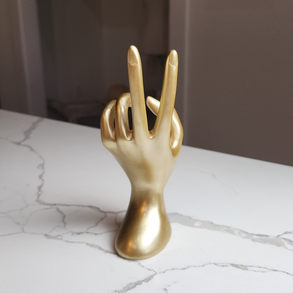 Gold Peace Sign Hand Jewelry Holder